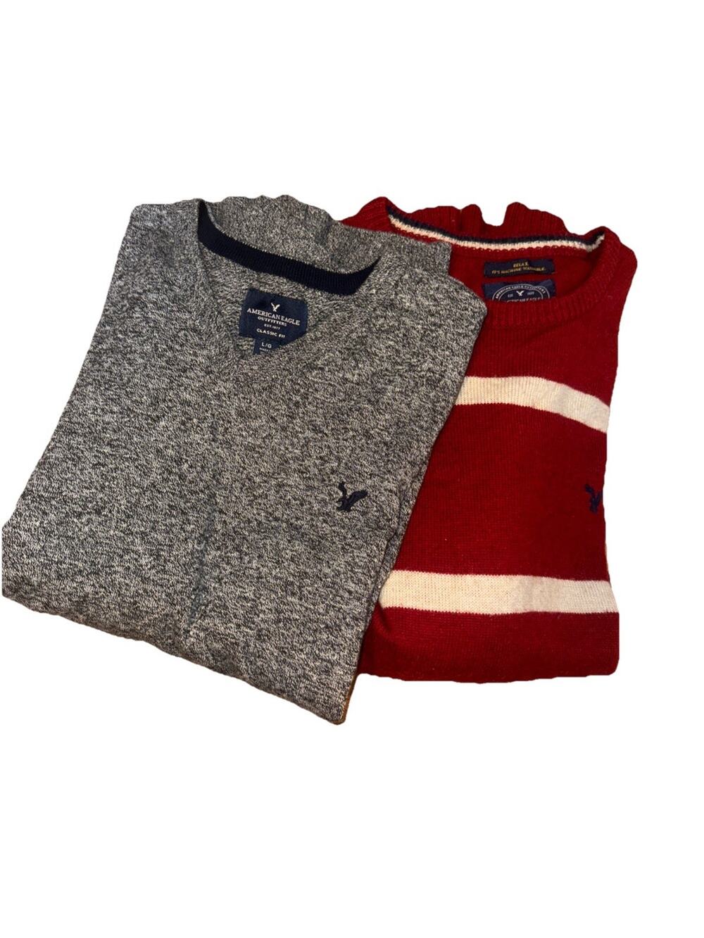 Lot Of 2 American Eagle Sweater Relaxed Wool Blend Striped Men’s Sz L Preppy